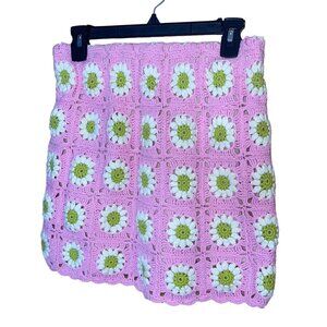 Show Me Your Mumu Womens Skirt Size XL Pink Floral Pisces Crochet Knit Mini New